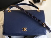 Chanel Large Flap Bag with Top Handle Navy Blue