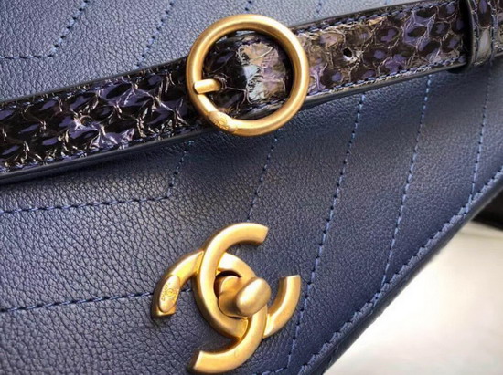 Chanel Large Flap Bag with Top Handle Navy Blue