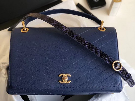 Chanel Large Flap Bag with Top Handle Navy Blue