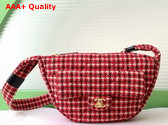 Chanel Large Hobo Bag Wool Tweed Calfskin and Gold Tone Metal Red White Beige and Dark Brown AS5052 Replica