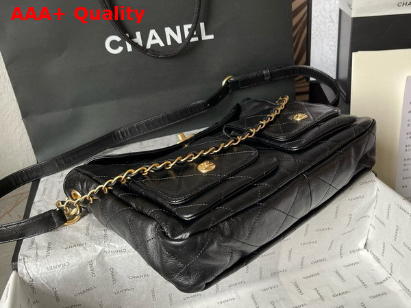 Chanel Large Hobo Bag in Black Shiny Calfskin Gold Tone Metal Ref AS4668 Replica