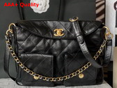 Chanel Large Hobo Bag in Black Shiny Calfskin Gold Tone Metal Ref AS4668 Replica