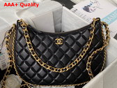 Chanel Large Hobo Bag in Black Shiny Crumpled Lambskin Gold Tone Metal AS4368 Replica