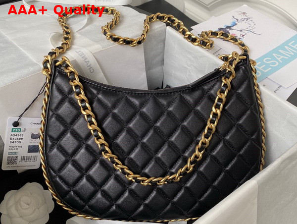 Chanel Large Hobo Bag in Black Shiny Crumpled Lambskin Gold Tone Metal AS4368 Replica