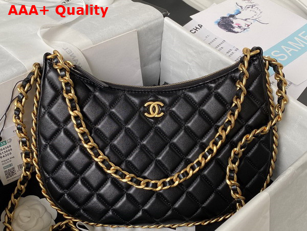 Chanel Large Hobo Bag in Black Shiny Crumpled Lambskin Gold Tone Metal AS4368 Replica