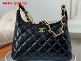 Chanel Large Hobo Bag in Black Shiny Lambskin Gold Tone Metal AS4923 Replica