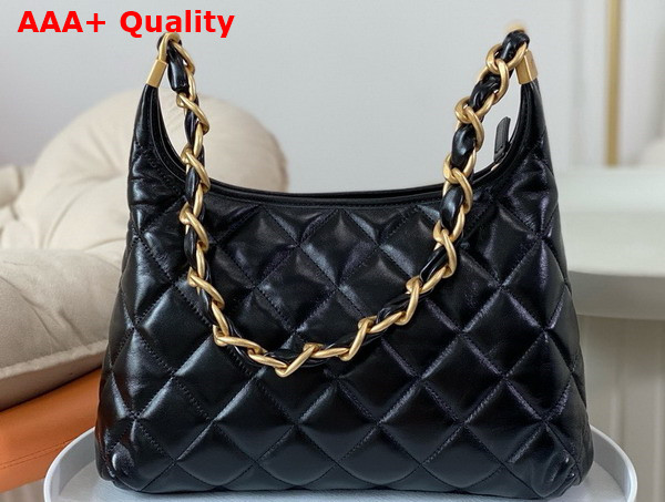 Chanel Large Hobo Bag in Black Shiny Lambskin Gold Tone Metal AS4923 Replica