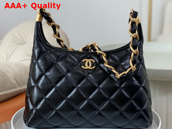 Chanel Large Hobo Bag in Black Shiny Lambskin Gold Tone Metal AS4923 Replica