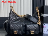 Chanel Large Hobo Bag in Black Shiny Lambskin Gold Tone Metal AS5339 Replica