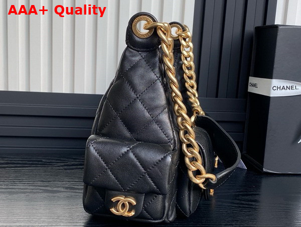 Chanel Large Hobo Bag in Black Shiny Lambskin Gold Tone Metal AS5339 Replica