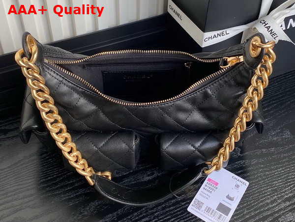 Chanel Large Hobo Bag in Black Shiny Lambskin Gold Tone Metal AS5339 Replica