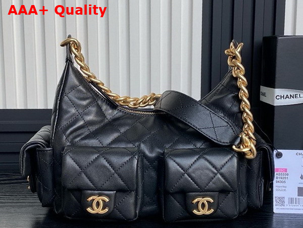 Chanel Large Hobo Bag in Black Shiny Lambskin Gold Tone Metal AS5339 Replica