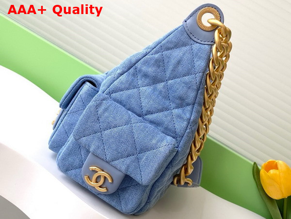 Chanel Large Hobo Bag in Blue Washed Denim Gold Tone Metal AS5339 Replica