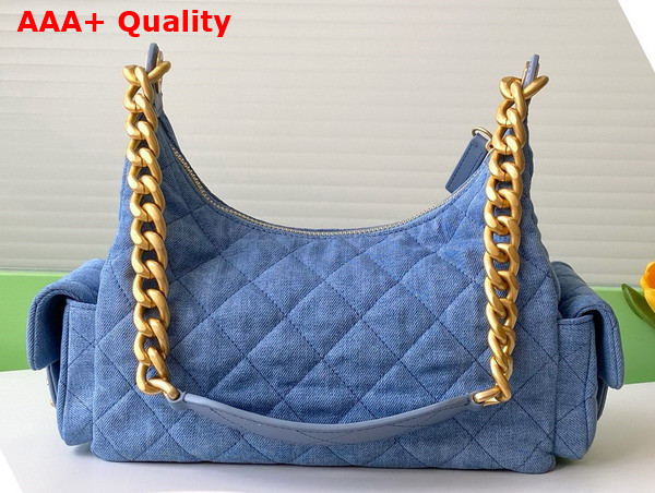 Chanel Large Hobo Bag in Blue Washed Denim Gold Tone Metal AS5339 Replica