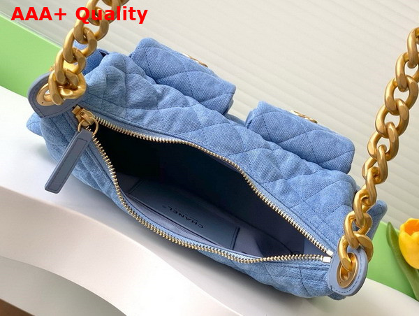 Chanel Large Hobo Bag in Blue Washed Denim Gold Tone Metal AS5339 Replica