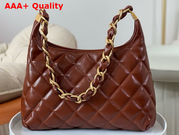 Chanel Large Hobo Bag in Brown Shiny Lambskin Gold Tone Metal AS4923 Replica