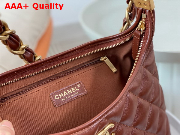 Chanel Large Hobo Bag in Brown Shiny Lambskin Gold Tone Metal AS4923 Replica