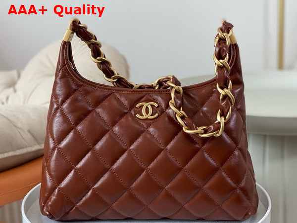 Chanel Large Hobo Bag in Brown Shiny Lambskin Gold Tone Metal AS4923 Replica