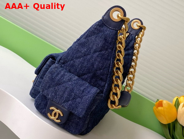 Chanel Large Hobo Bag in Dark Blue Washed Denim Gold Tone Metal AS5339 Replica