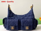 Chanel Large Hobo Bag in Dark Blue Washed Denim Gold Tone Metal AS5339 Replica