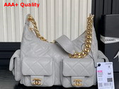 Chanel Large Hobo Bag in Gray Shiny Lambskin Gold Tone Metal AS5339 Replica