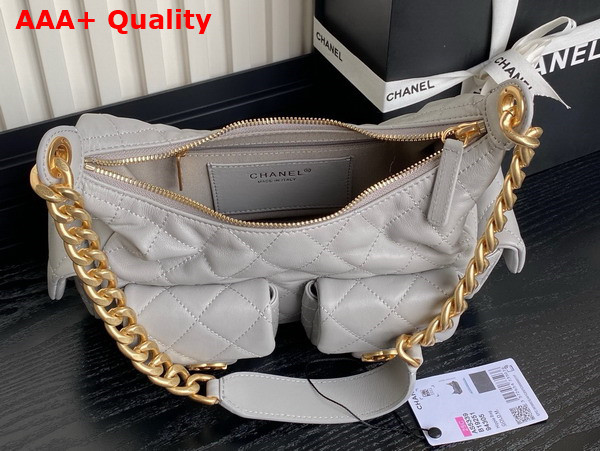 Chanel Large Hobo Bag in Gray Shiny Lambskin Gold Tone Metal AS5339 Replica