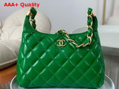 Chanel Large Hobo Bag in Green Shiny Lambskin Gold Tone Metal AS4923 Replica