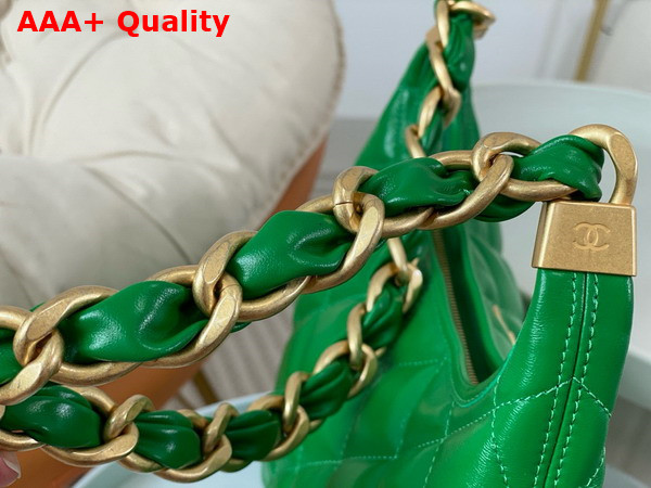 Chanel Large Hobo Bag in Green Shiny Lambskin Gold Tone Metal AS4923 Replica