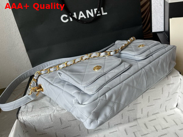 Chanel Large Hobo Bag in Light Blue Shiny Calfskin Gold Tone Metal Ref AS4668 Replica