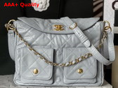 Chanel Large Hobo Bag in Light Blue Shiny Calfskin Gold Tone Metal Ref AS4668 Replica