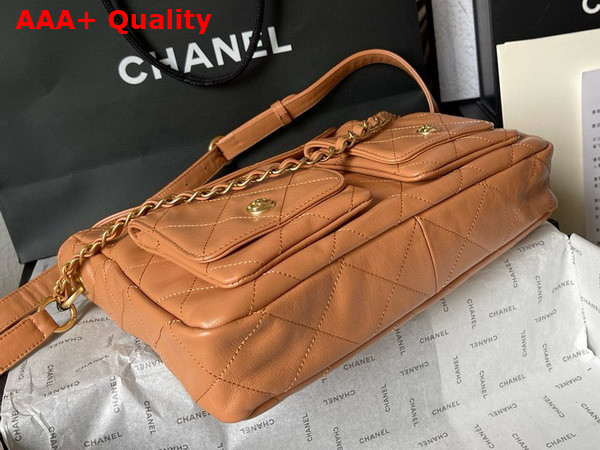 Chanel Large Hobo Bag in Light Brown Shiny Calfskin Gold Tone Metal Ref AS4668 Replica