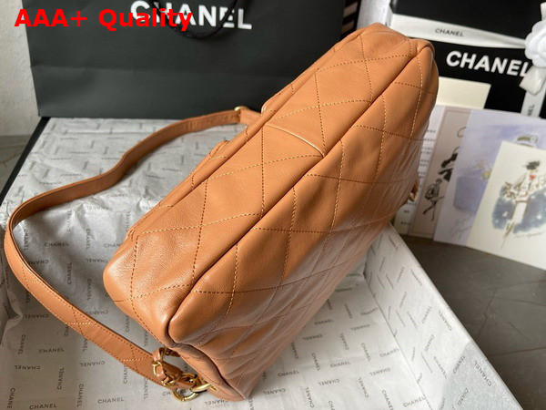 Chanel Large Hobo Bag in Light Brown Shiny Calfskin Gold Tone Metal Ref AS4668 Replica