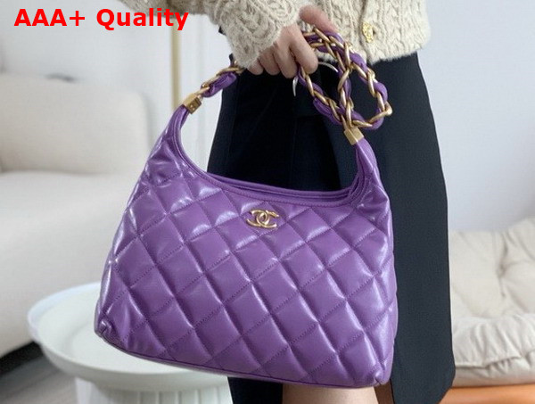 Chanel Large Hobo Bag in Light Purple Shiny Lambskin Gold Tone Metal AS4923 Replica