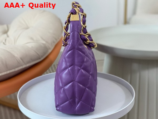 Chanel Large Hobo Bag in Light Purple Shiny Lambskin Gold Tone Metal AS4923 Replica