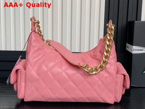 Chanel Large Hobo Bag in Pink Shiny Lambskin Gold Tone Metal AS5339 Replica