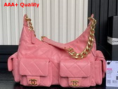 Chanel Large Hobo Bag in Pink Shiny Lambskin Gold Tone Metal AS5339 Replica