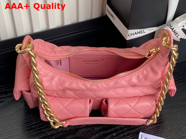 Chanel Large Hobo Bag in Pink Shiny Lambskin Gold Tone Metal AS5339 Replica