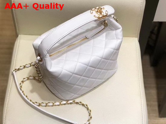 Chanel Large Hobo Bag in White Lambskin Gold Metal AS1747 Replica