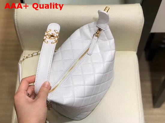 Chanel Large Hobo Bag in White Lambskin Gold Metal AS1747 Replica