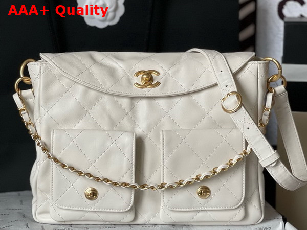 Chanel Large Hobo Bag in White Shiny Calfskin Gold Tone Metal Ref AS4668 Replica