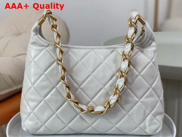 Chanel Large Hobo Bag in White Shiny Lambskin Gold Tone Metal AS4923 Replica