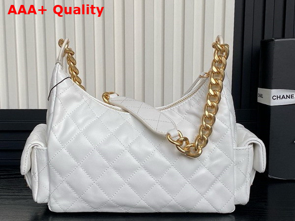 Chanel Large Hobo Bag in White Shiny Lambskin Gold Tone Metal AS5339 Replica