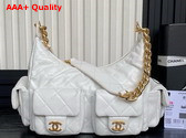 Chanel Large Hobo Bag in White Shiny Lambskin Gold Tone Metal AS5339 Replica