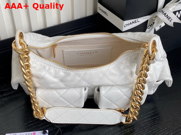 Chanel Large Hobo Bag in White Shiny Lambskin Gold Tone Metal AS5339 Replica