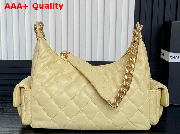 Chanel Large Hobo Bag in Yellow Shiny Lambskin Gold Tone Metal AS5339 Replica