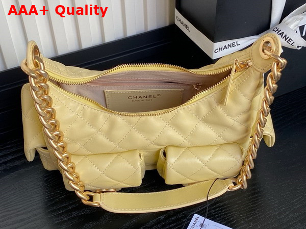 Chanel Large Hobo Bag in Yellow Shiny Lambskin Gold Tone Metal AS5339 Replica