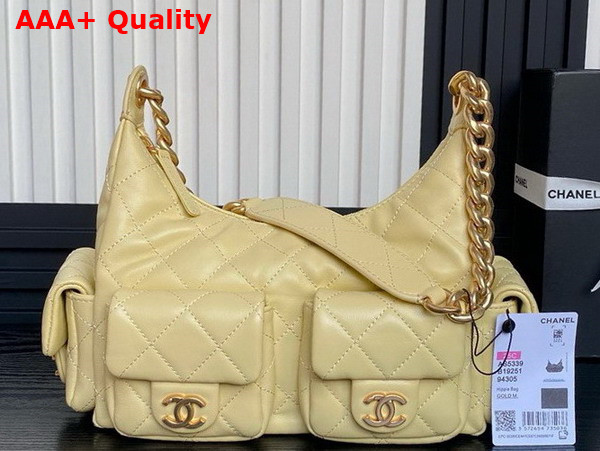 Chanel Large Hobo Bag in Yellow Shiny Lambskin Gold Tone Metal AS5339 Replica