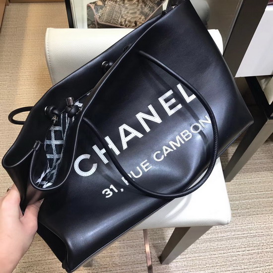 Chanel Large Leather Shopping Tote Black