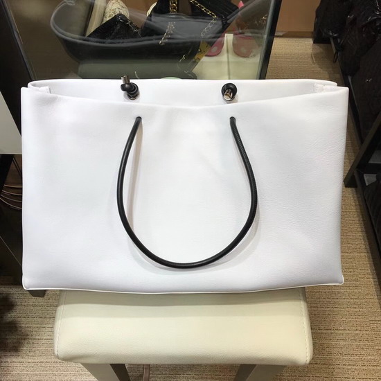 Chanel Large Leather Shopping Tote White