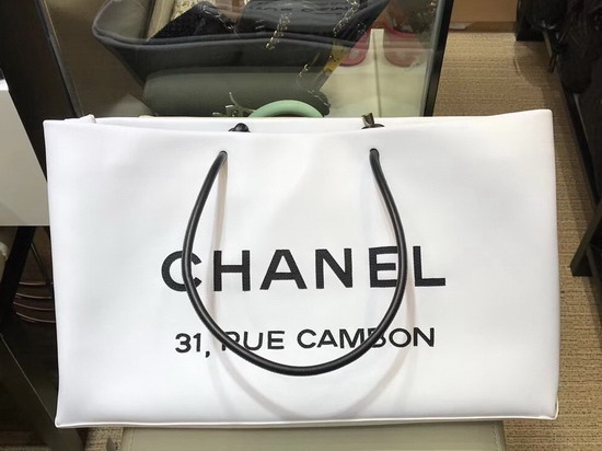 Chanel Large Leather Shopping Tote White